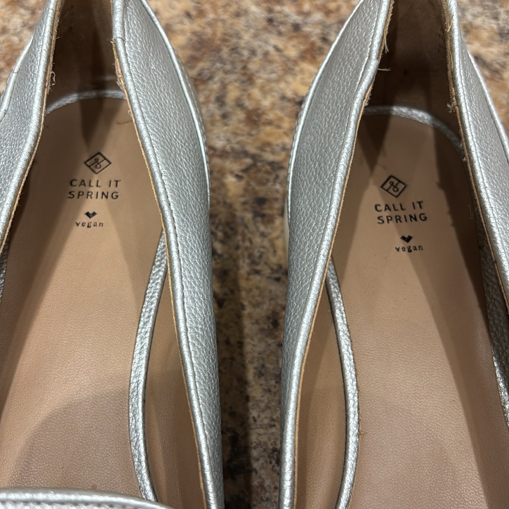 Call It Spring Vegan Silver Wedge Slip On Loafers Size 10 - Picture 8 of 12